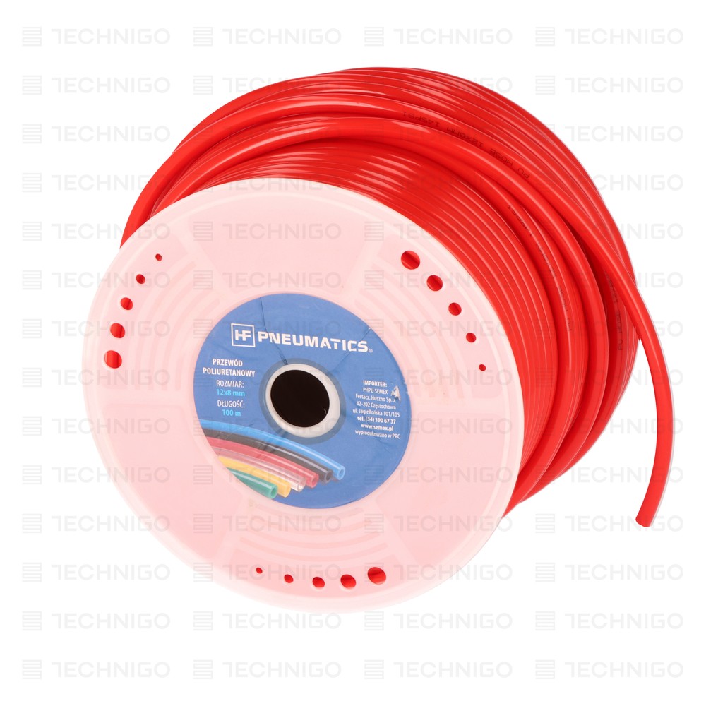 PRZEWÓD PROSTY POLIURETANOWY 12x8 mm, HF/PU/R/12X8 CZERWONY
